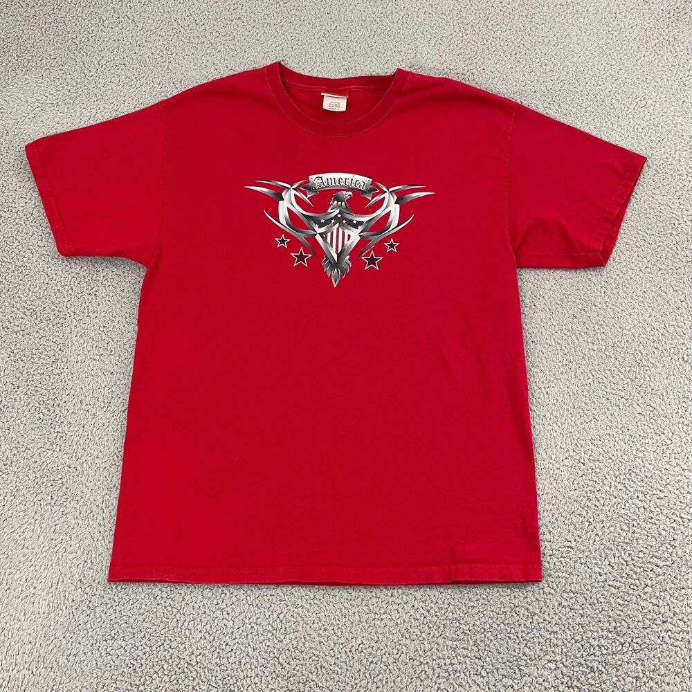 Sonoma Life Patriotic Eagle Shirt Men L Red‎ Y2K USA Biker Short Sleeve